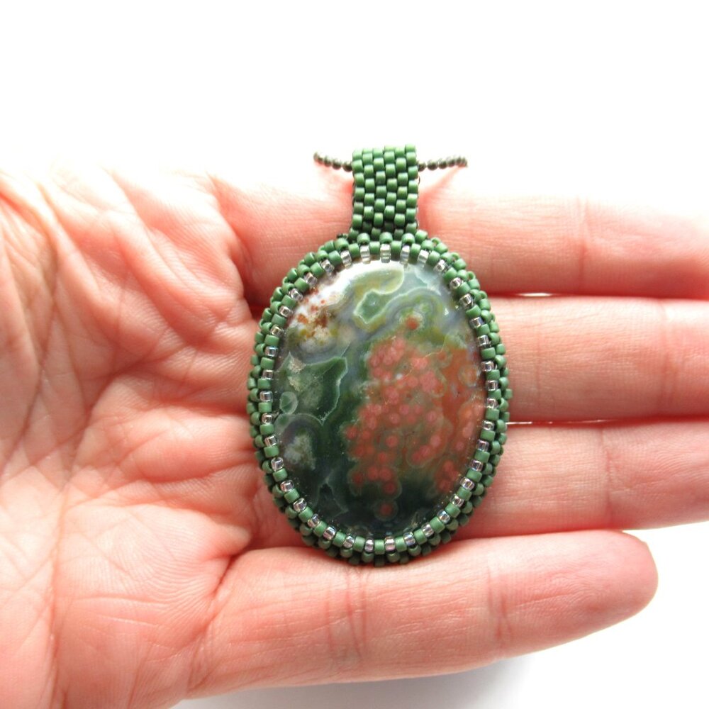 Ocean Jasper Handwoven pendant - Picture 3 of 10